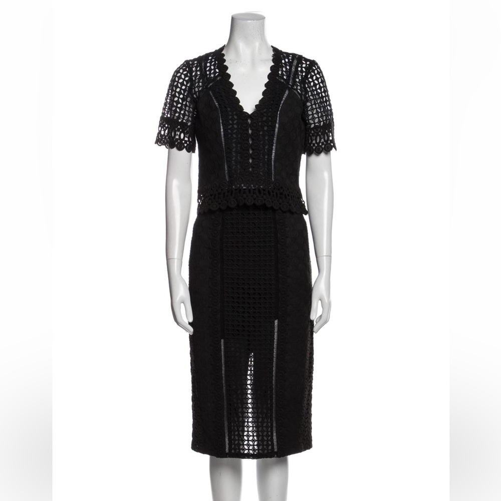 Rebecca Taylor Black Lace Trim Embellishment Skirt Set, Size 4